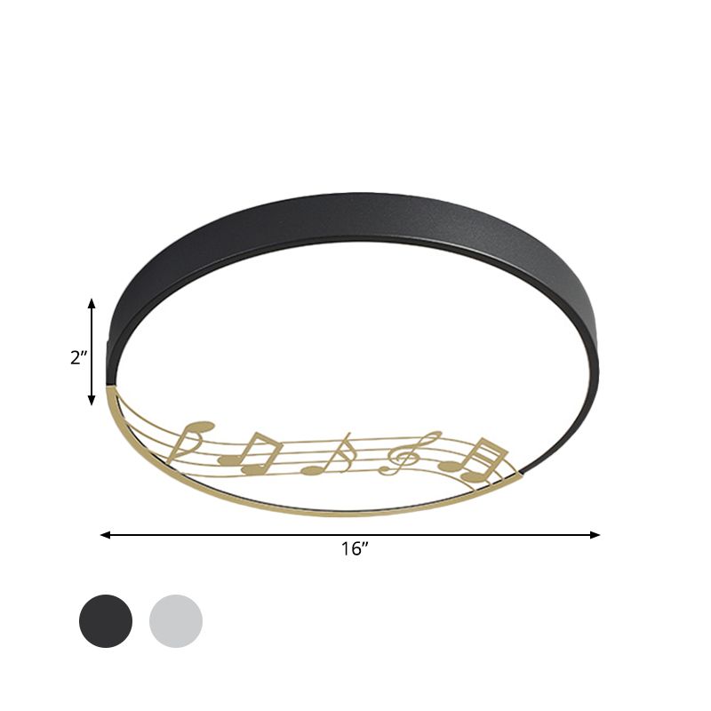 Macaron Disc Thin Ceiling Flush Mount Acrylic Bedroom LED Flushmount Lighting in Black/White with Rhythm Pattern