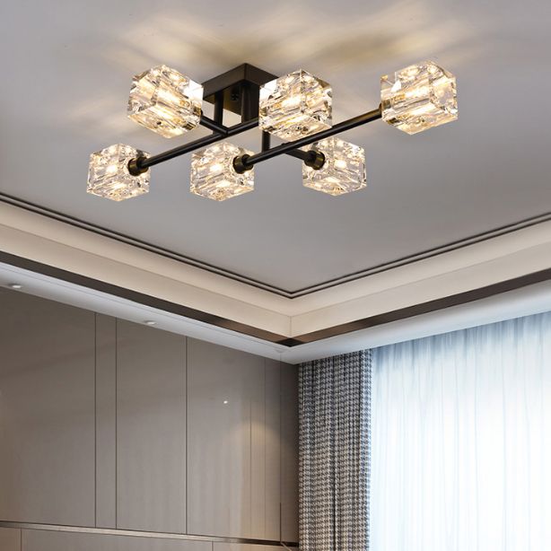 Crystal Sputnik Semi Flush Mount Lighting Simple Style Semi Flush Ceiling Light Fixture