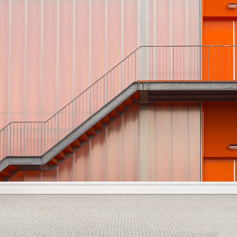 Smooth Large Pink Mural Modern Factory Interior Stairway Wall Art, Customized Size