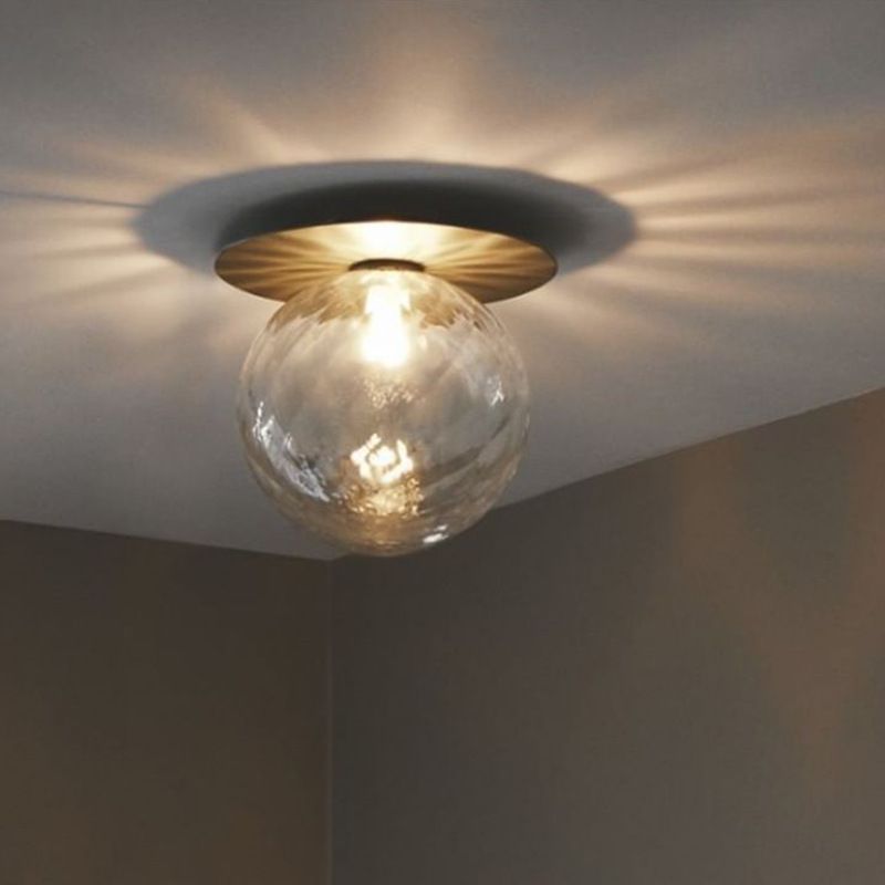 Glass Globe Ceiling Fixture in Modern Concise Style Electroplate Iron Ceiling Light for Corridor