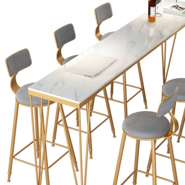 Indoor Rectangle Cocktail Bar Table White Marble and Metal Bistro Bar Table