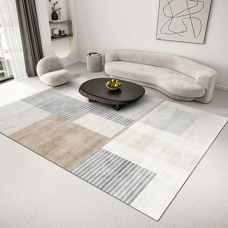 Light Brown Simple Rug Polyester Line Rug Stain Resistant Rug for Living Room
