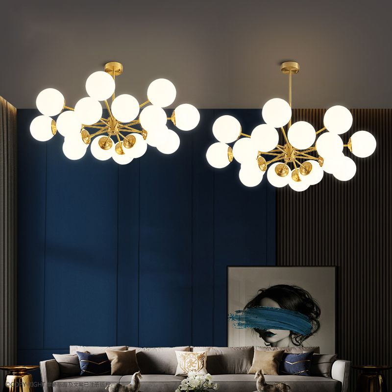 Globe kroonluchter verlichtingsarmaturen Designer Style Multi-Hoofd Suspension Light met witte glazen schaduw