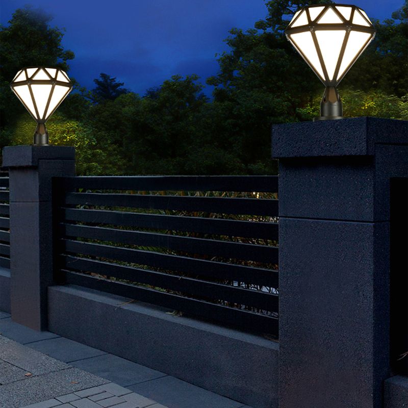 Contemporary Metal Pillar Lamp Diamond Shape Outdoor Waterproof Light with Plastic Shade