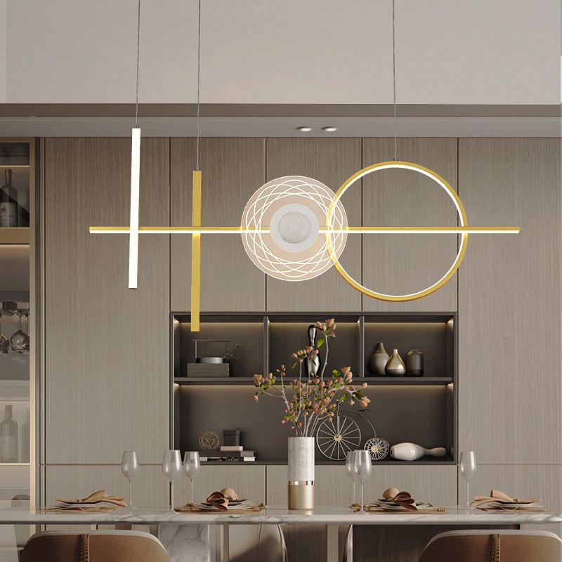 Geometric Island Lighting Fixtures Modern Chandelier Metal Island Lamps 4 Light in Gold