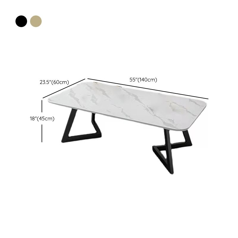 Glam Style Rectangle Slate Coffee Table 17.7"H Iron Sled Cocktail Table