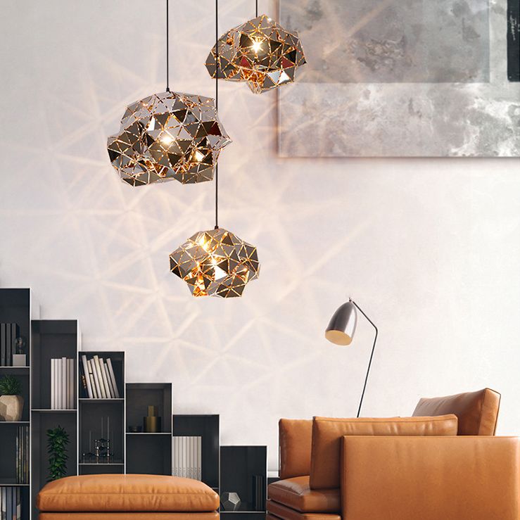 Chrome Laser-Cut Pendant Lamp Decorative Postmodern Stainless Steel Suspension Light
