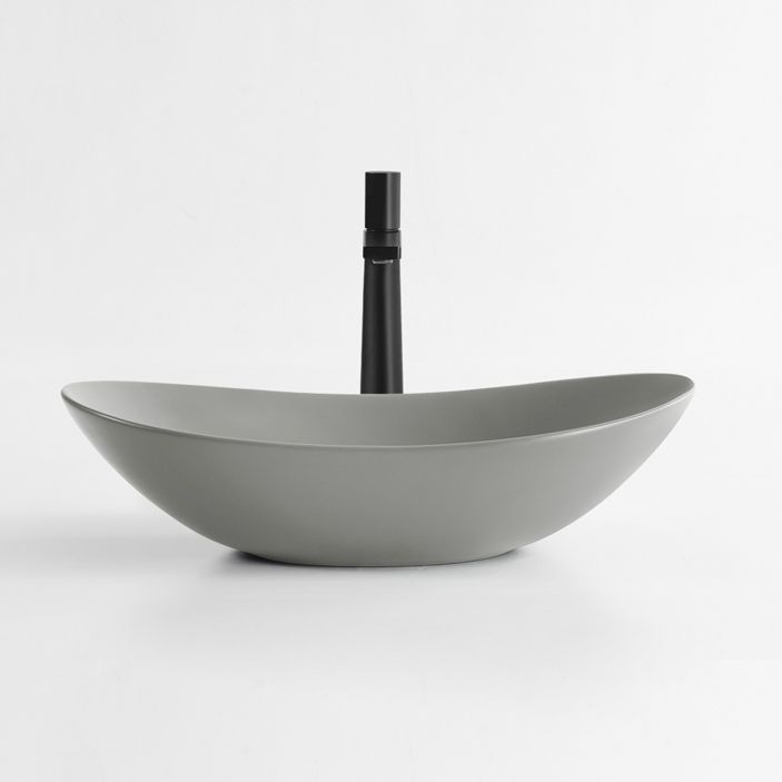 Modern Bathroom Sink Pop-Up Drain Porcelain Oval-Shape Vessel Bathroom Sink