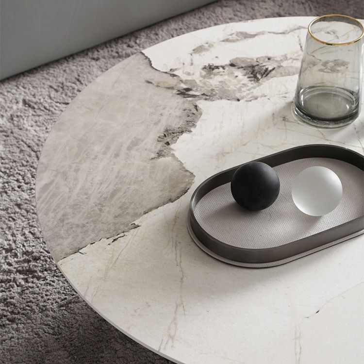 Glam Round Slate Cocktail Table Stainless Steel 3 Legs Coffee Table