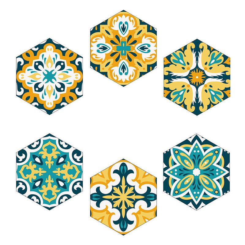 Ethnic Flowers Stick On Wallpaper Panels for Living Room, Yellow-Green, 9' L x 8" W