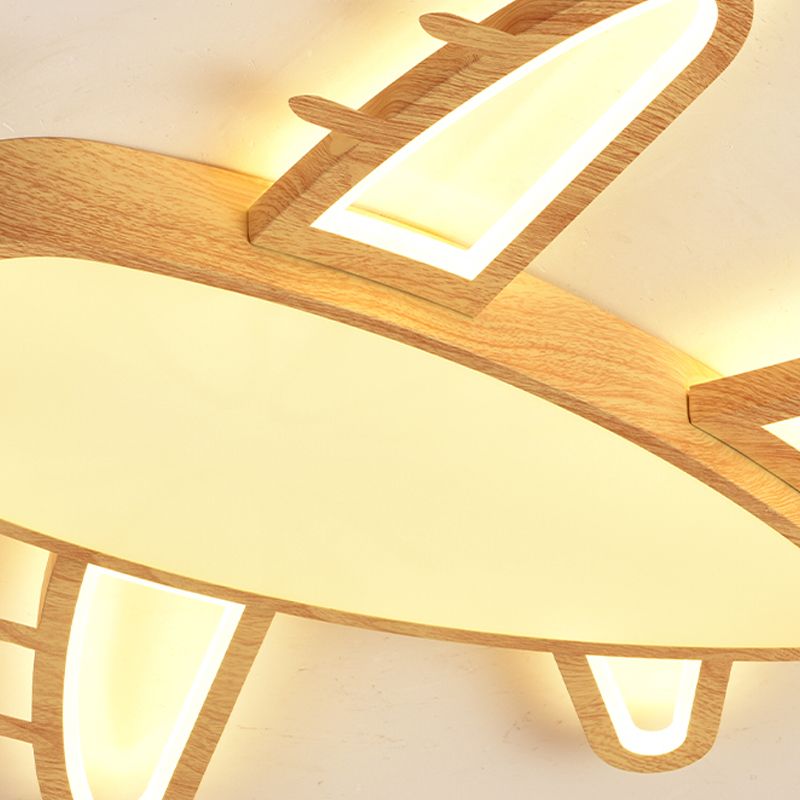 Aircraft Shape Wooden Ceiling Mounted Light Contemporary Flush Ceiling Light Fixtures