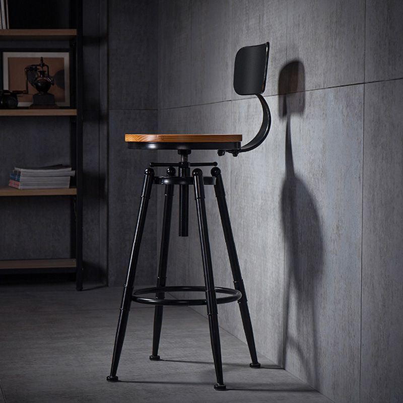 Coffee Shop Footrest Bar Stool Wood Counter-height Stool with Iron Legs