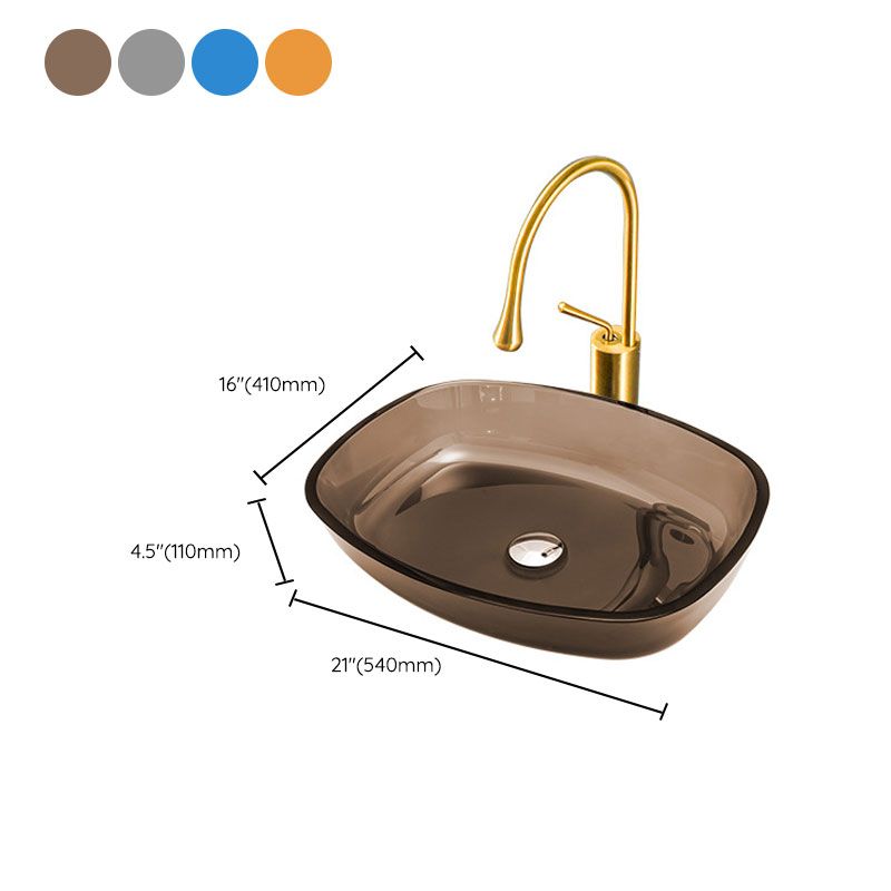 Modern Bathroom Sink Glass Oval-Shape Vessel Bathroom Sink with Pop-Up Drain