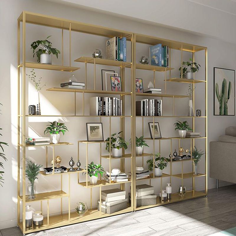 Open Back Bookshelf Scandinavian Home Office Bookcase with Metal Shelves