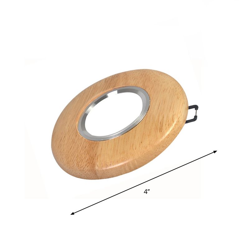 Mini Plate Shaped Flush Mount Light Simplicity Wood Living Room LED Ceiling Lamp in Warm/White Light