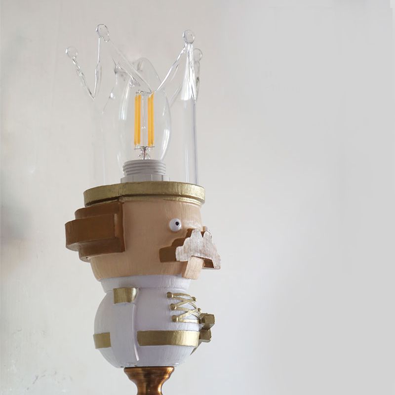 Single Light King Sconce Light with Clear Crystal Cartoon Resin Sconce Lamp in White for Stair Foyer
