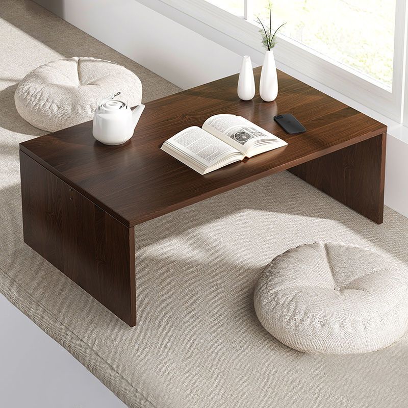 12.5"/15.7" Tall Modern Sled Base Wood Rectangular Table Top Coffee Table