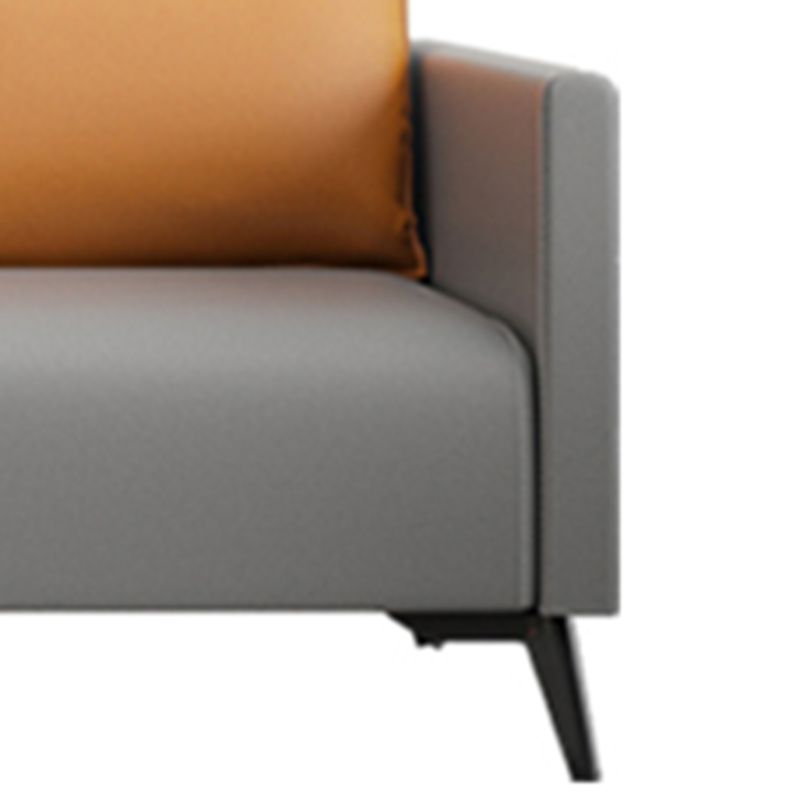 Leather Grey Sofa Stationary Square Arm Seating for Living Room