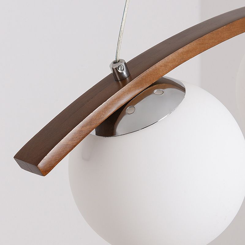 Modern Wooden Island Light Round Glass Shade Chandelier Light Fixture for Dining Room