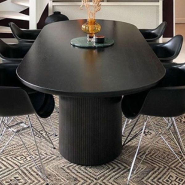 Table moderne en bois de pin pour restaurant, table de salle à manger noire avec double piédestal