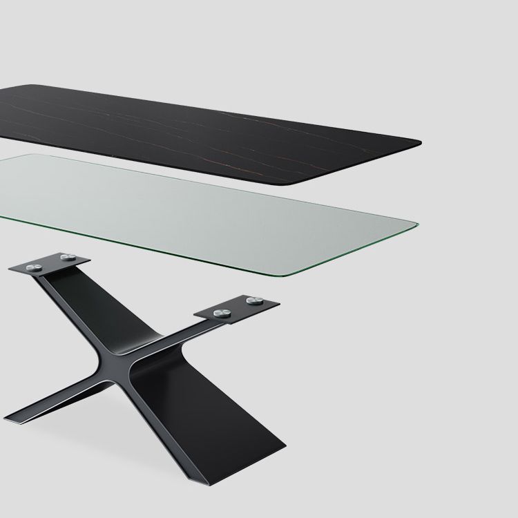 Minimalist Sintered Stone Dining Room Set Standard Height with Black Base Dining Set