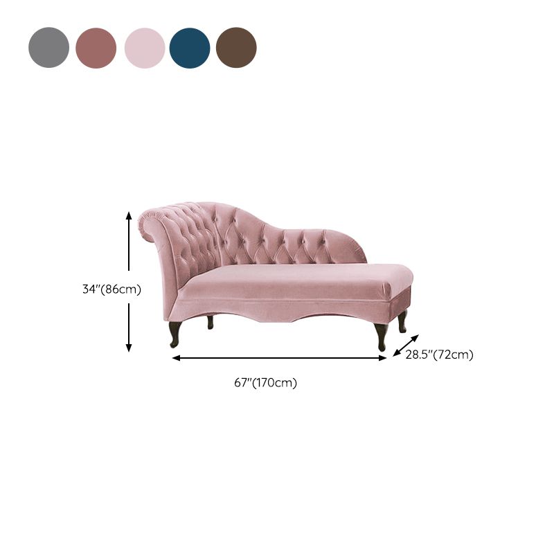 Living Room Rolled Arms Chaise Modern Style Velvet Chaise with Two Arms