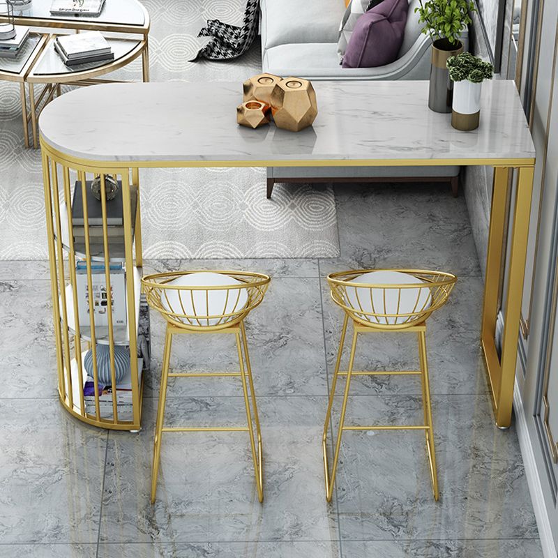 Stone Bar Dining Table Glam Style Rectangle Bar Table with Double Pedestal for Dining Room