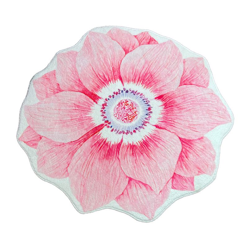 Casual Pink Rug Polyester Flower Area Rug Tear Resistant Rug for Living Room
