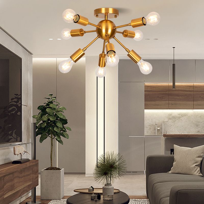 Vintage Spread Ceiling Light Fixture Metal Ceiling Mounted Light in Gold