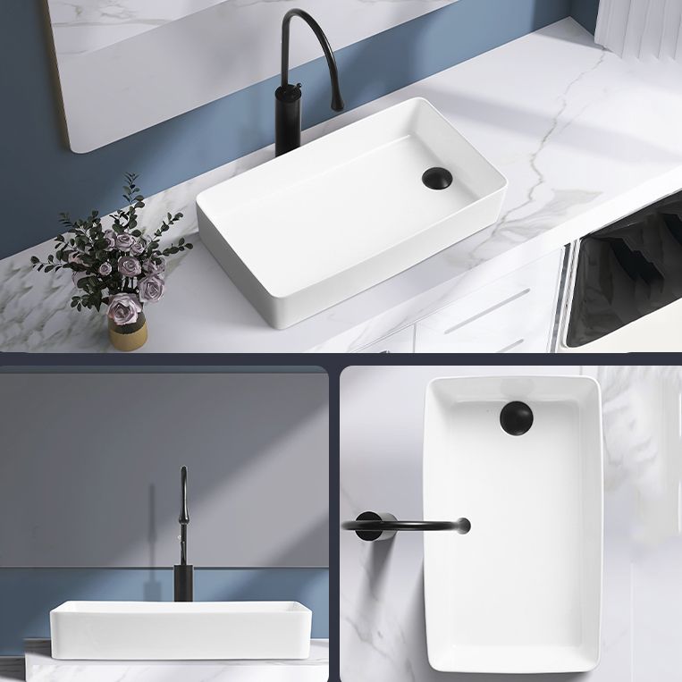 Contemporary Bathroom Sink Porcelain Solid Color Rectangular Vessel Lavatory Sink