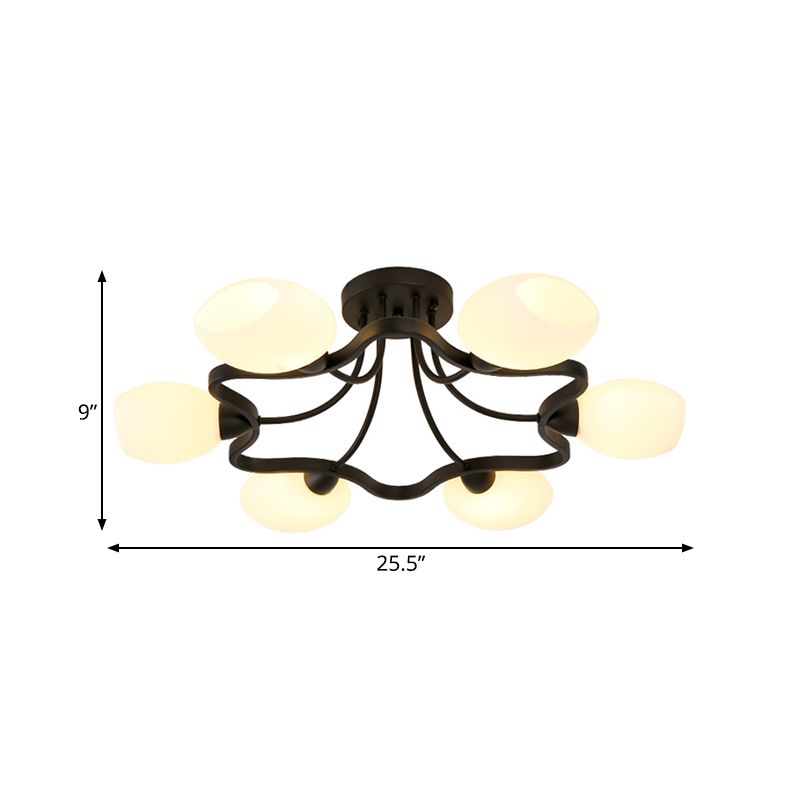 Lustre semi-encastré à 4/6 lumières en forme de fleur, rustique, boule d'opale noire, montage au plafond en verre