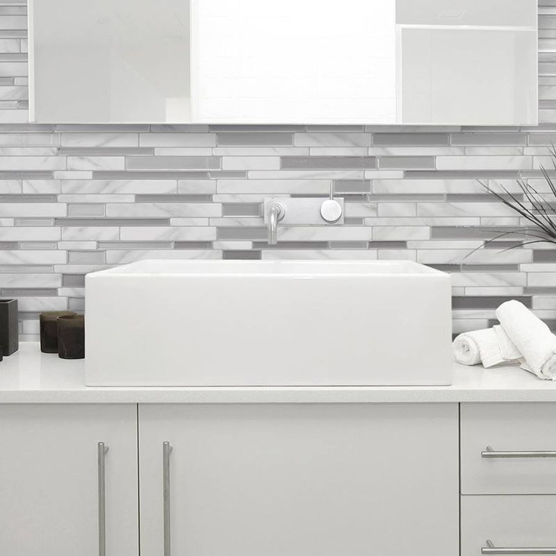 Grey Farmhouse Stick Wallpaper Panels 10.6' x 9.8" Brick Look Wall Decor for Kitchen