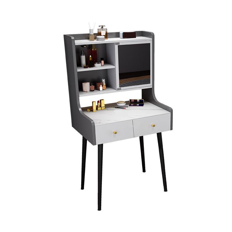 Two Piece Modern Mirrored Vanity Set Black/Grey Engineered Wood Dresser