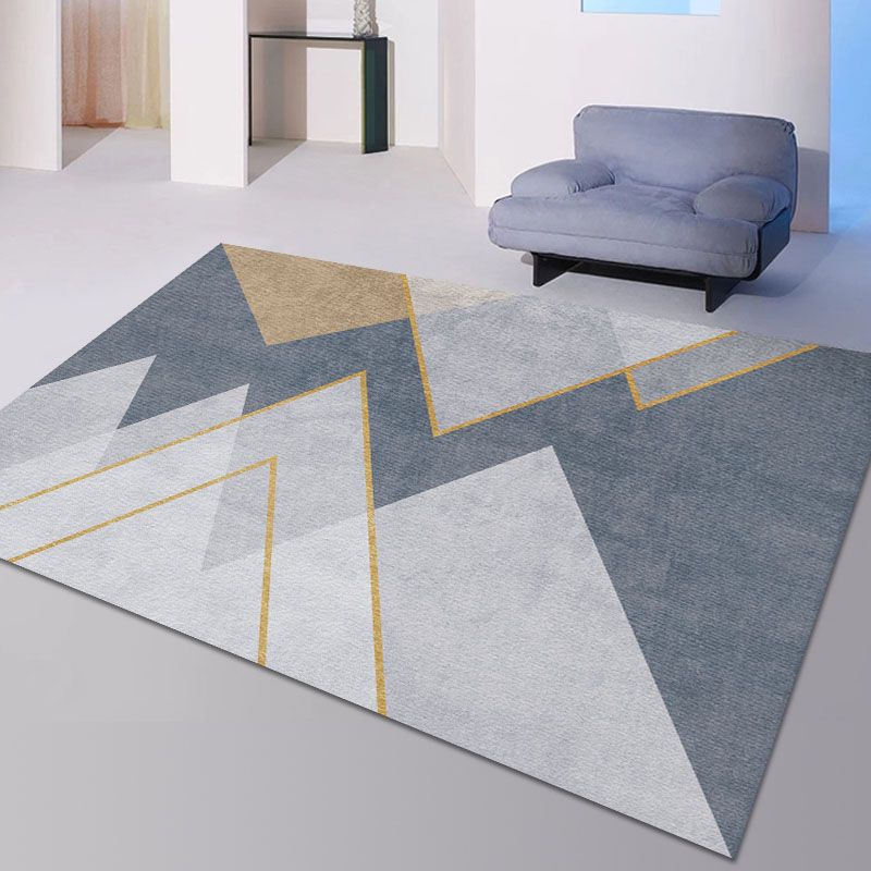 Blue Geometric Pattern Rug Modern Polyester Area Rug Non-Slip Backing Carpet for Living Room