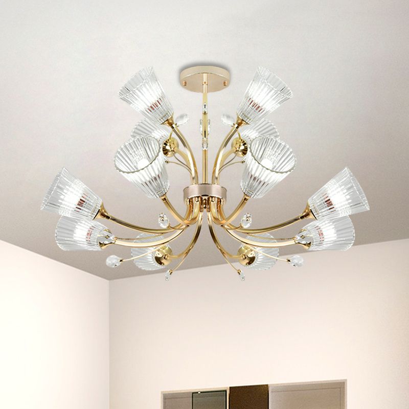 Verre à côte d'ombrage effilé Hôtel 12 lumières 12 lumières Crystal Accent Éclairage en or