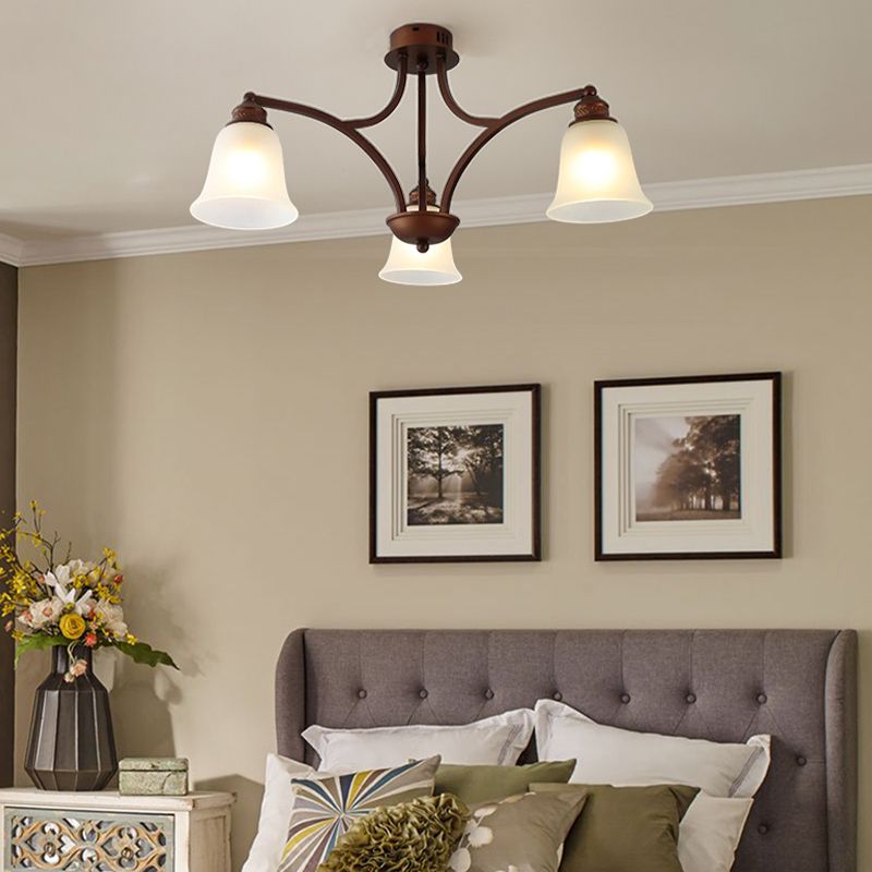 American Style Ceiling Light Bell Shape Ceiling Lamp with Glass Shade for Bedroom