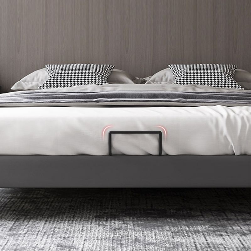 Contemporary Panel Bed Faux Leather and Wood Platform Bed Frame in Dark Grey