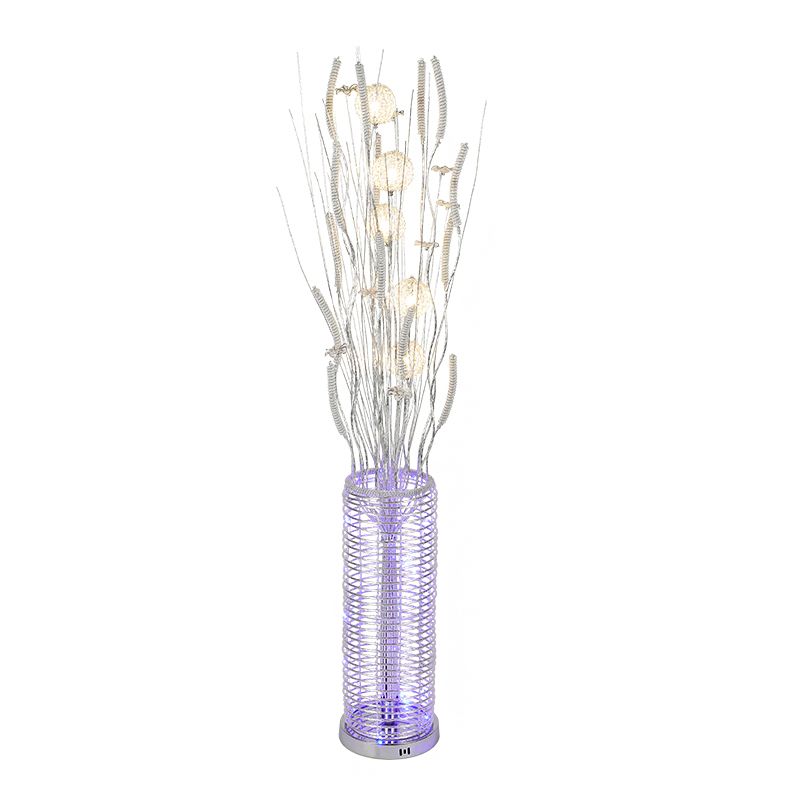 Decorative Tree-Shaped Stand Up Lamp LED Aluminum Reading Floor Lighting with Flower Decor in Silver, Warm/White Light