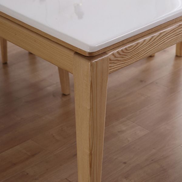 Middeleeuwse moderne marmeren rechthoekige tafel witte tafel met houten basis en 4 poten