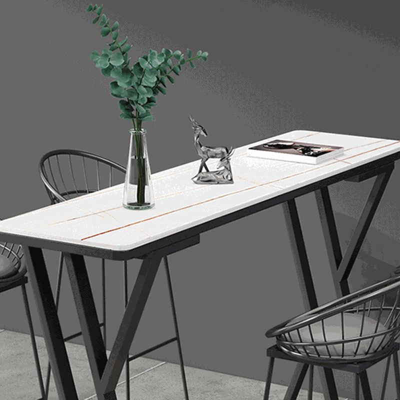 Stone Bar Dining Table Industrial Bar Dining Table with Black Sled Base