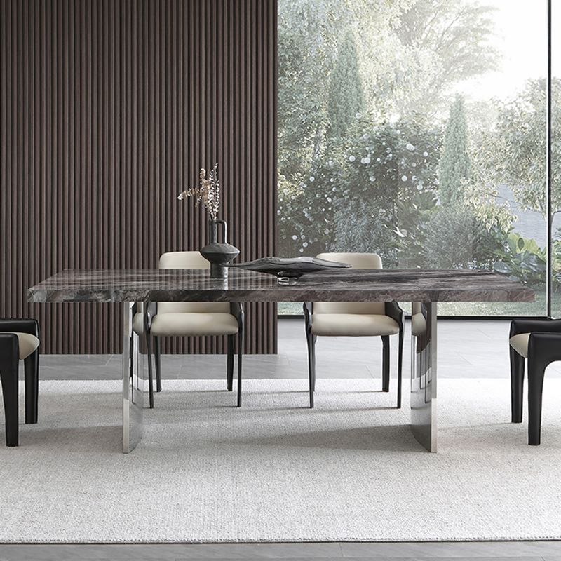 Glossy Gray Stone Dining Table Set 1/4/5/7 Pieces Dining Set with Padded Chairs