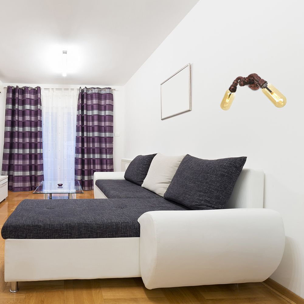 2 lichten metalen led sconce verlichting vintage verweerde koperen pijp woonkamer wandmontage lamp