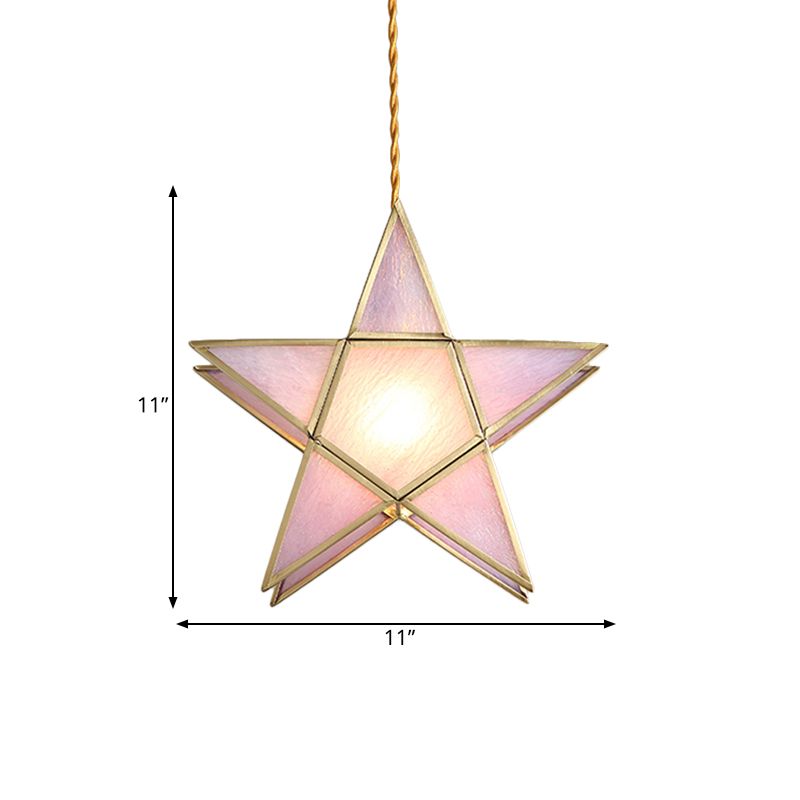 Pink Water Glass Pentacle Pendant Lamp Nordic Style 1-Light Brass Finish Ceiling Lighting Fixture