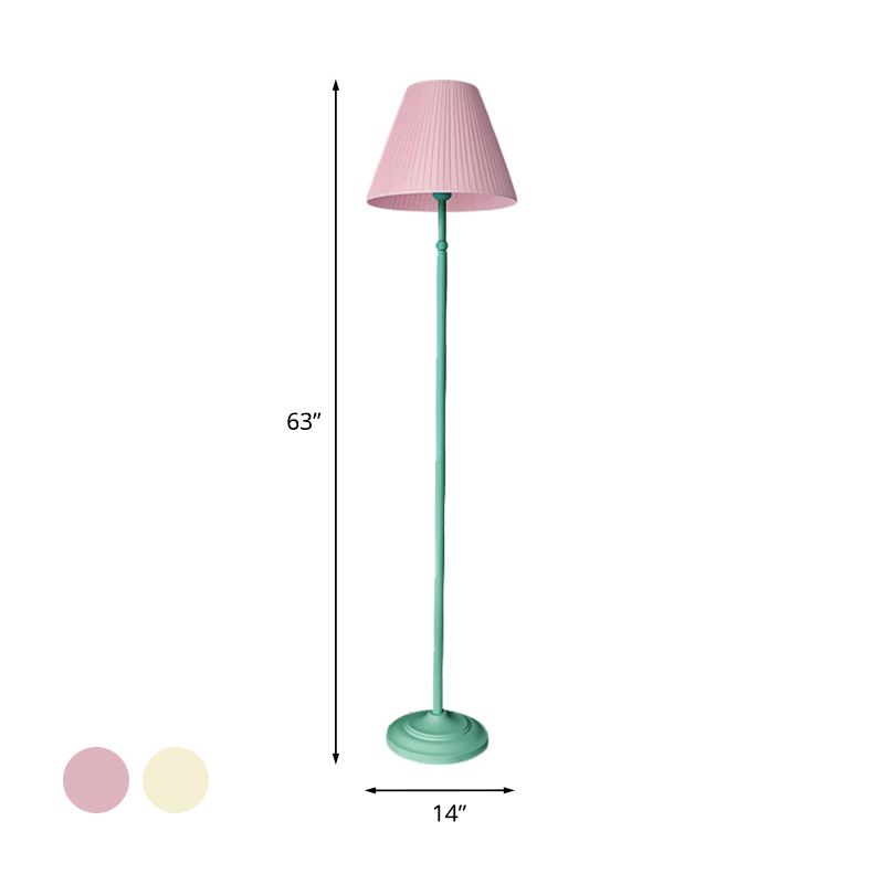 Lámpara de lámpara de pie de 1 luz de la varilla recta de macarrón en rosa/verde con tono rosa/amarillo plisado