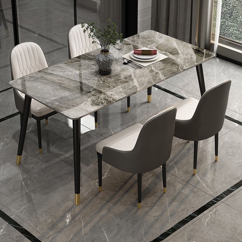 Modern Sintered Stone Dining Set with Rectangle Tabale and Metal Base Dining Set