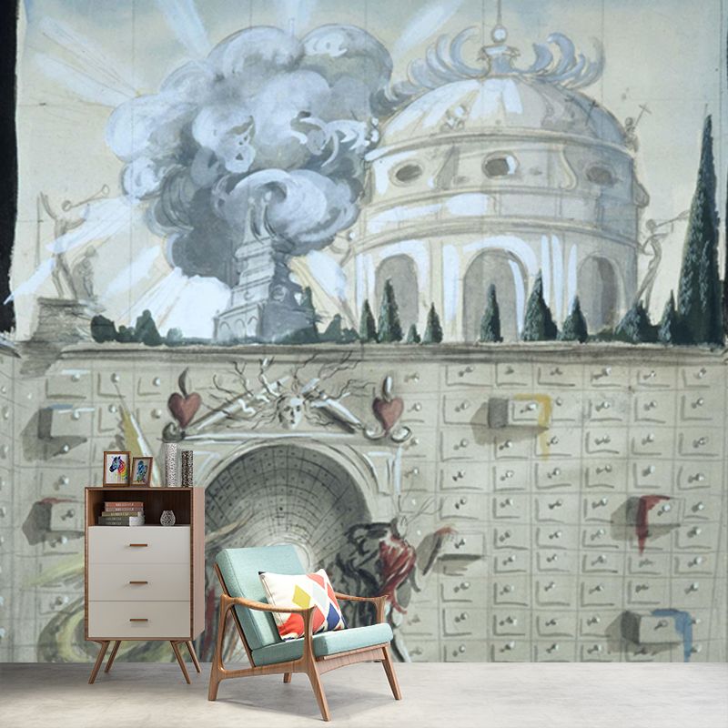 Salvador Dali Artwork Castle Mural Surrealism Non-Woven Fabric Wall Covering in Grey