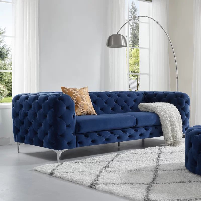 Tuxedo Arm Stationary Sofa 31.50" H Velvet Sofa with Tufted Split-Back
