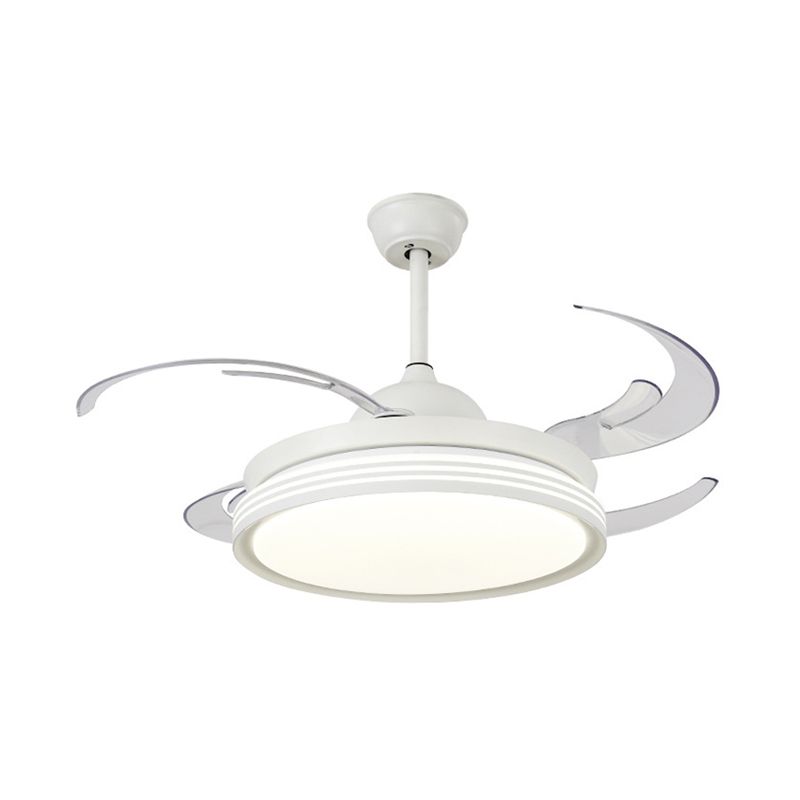 48 "W Contemporary Circle hanger ventilatorlamp LED Acryl Semi Flush Mount plafondlicht in zwart/wit/nikkel voor slaapkamer, 8 messen