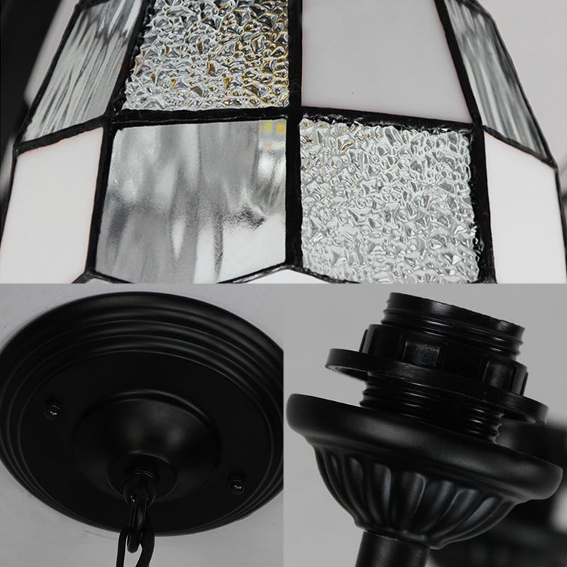 3 Lights Bowl Ceiling Hanging Light White Glass Tradition Chandelier Lamp in Black Finish for Foyer