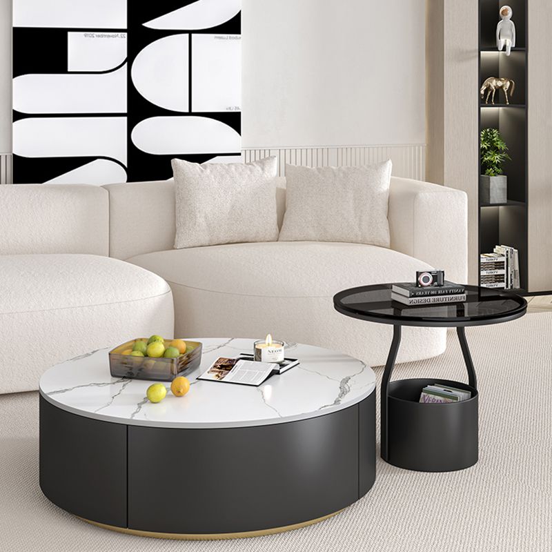 19.7" Storage Round Side Table Metal Drum Sofa Side Accent Table